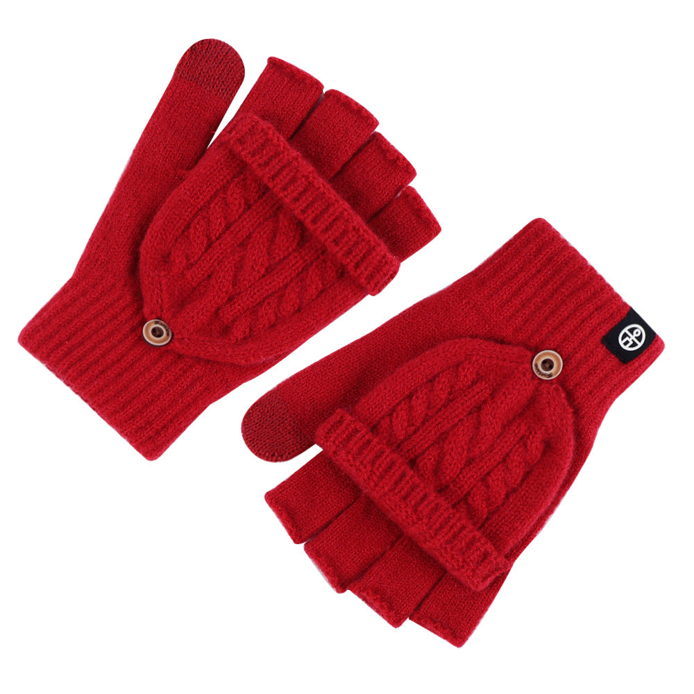 Flip-up Dual-use Half-finger Gloves For Womencold-proof And Warm-keeping