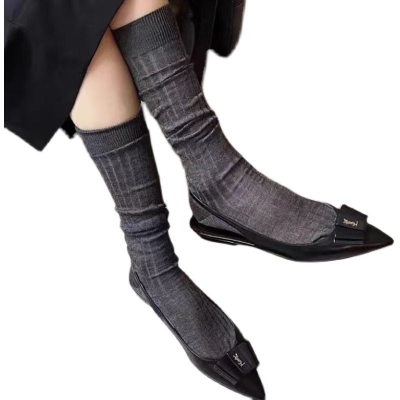 Fashion Show Thin High Socks Versatile See-through Calf Stack Socks Breathable Cotton