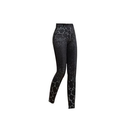 Stretchy Denim-Look Leggings With Leopard Print