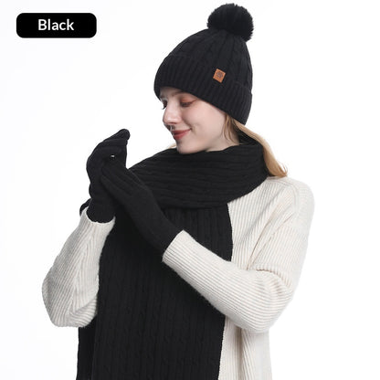 Women's Winter Warm Riding Ear Protection Knitted Hat Scarf Gloves