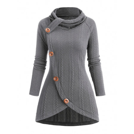 Womens Asymmetrical Turtleneck Long-Sleeve Knitted Cardigan