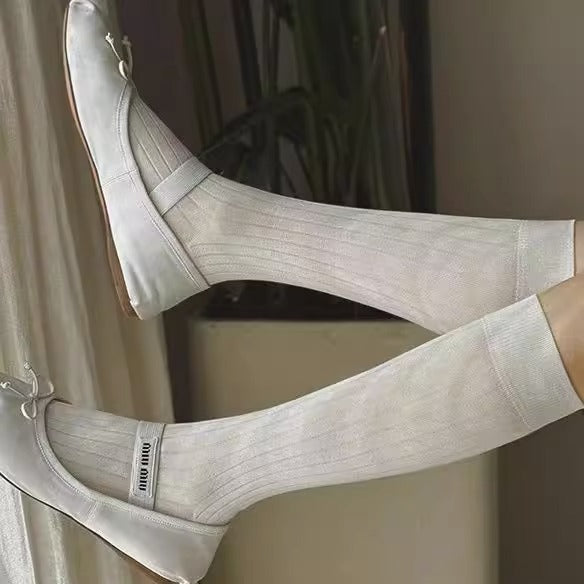 Fashion Show Thin High Socks Versatile See-through Calf Stack Socks Breathable Cotton