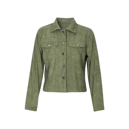 Women's Corduroy Long Sleeve Jacket - Casual Button-Up Coat With Flap Pockets