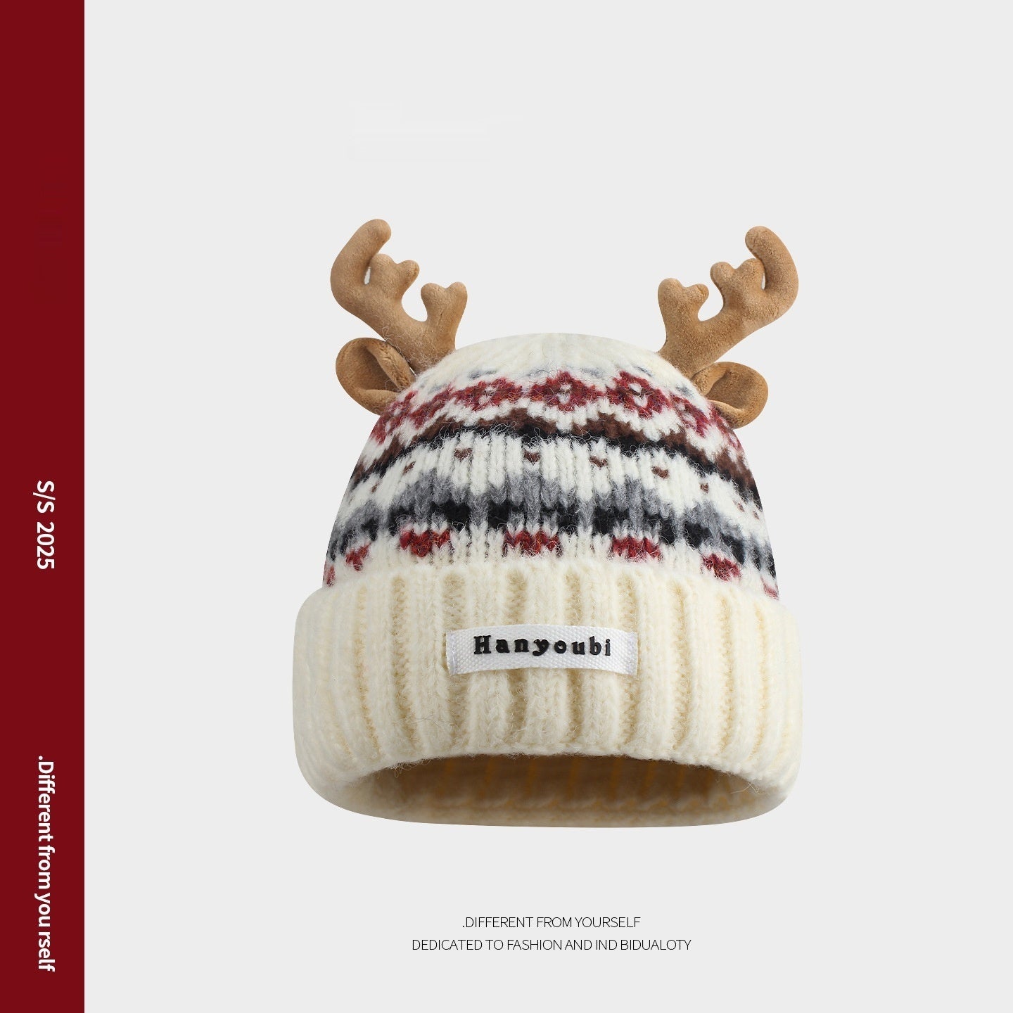 Women's Knitted Hat With Christmas Antlers Thick Warm And Adorable