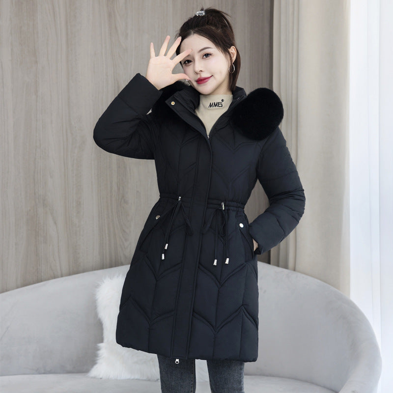 Large Fur Collar Coat Mid-length Thickened Cotton Jacket