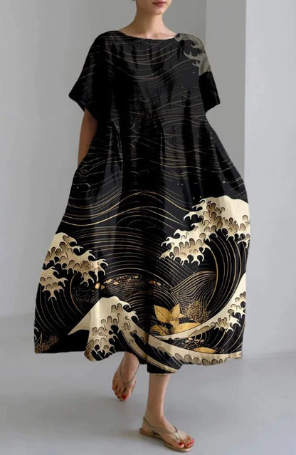 3D Digital-Print Short-Sleeve Casual Dress