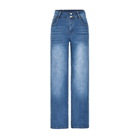 Womens Casual Straight-leg Denim Wide-leg Pants