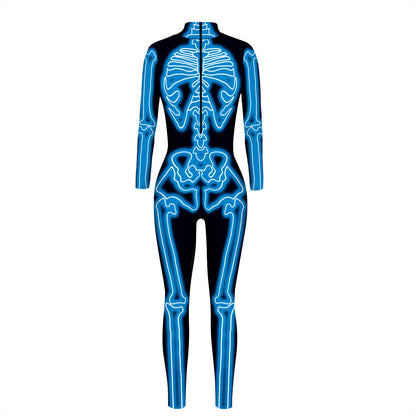 Skeleton Digital Women's Printed Wear Tight Long Sleeve Jumpsuit