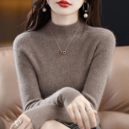 New Slim-fit Figure-flattering Sweater With A Half-high Neckline