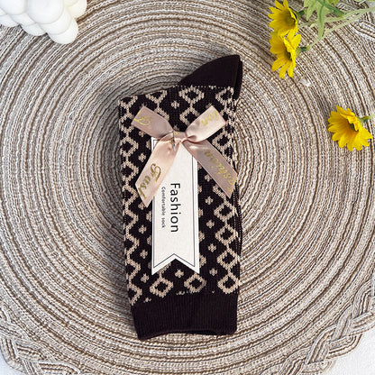 Double-Needle Dual-Channel Sweat-Absorbing Breathable Wireless Top Preppy-Style Mid-Calf Women's Socks