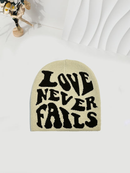 Knitted Jacquard Hat One-size Fits All Beanie Cold Weather Hat Letter Jacquard