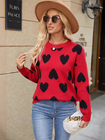 Knitted Jacquard Crew-neck Pullover Long-sleeve Knitwear Sweater