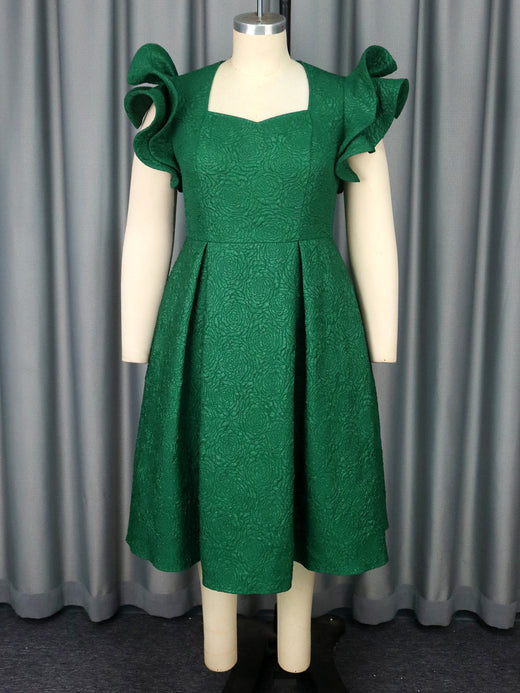 Lotus Leaf Three-dimensional Sleeves A- Hem Slimming Evening Dress