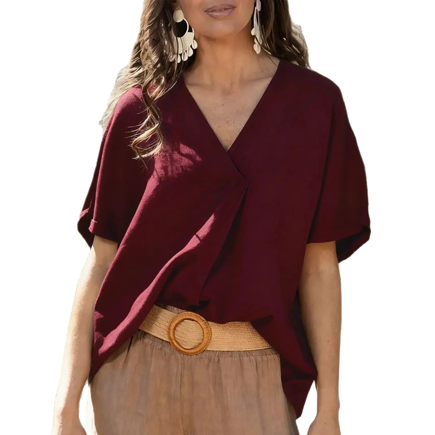 Women's New Arrival Short Sleeve V-Neck Casual Loose Top