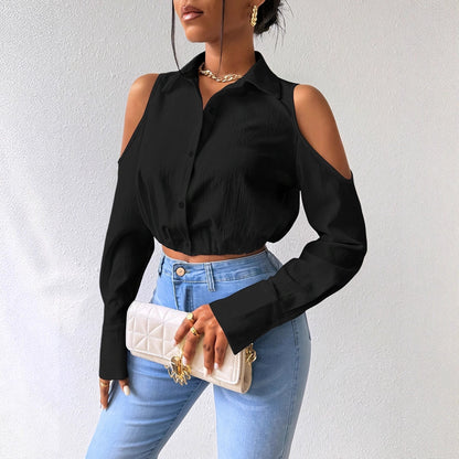 Womens Lapel-button-up Cardigan With A Sophisticated Blouse Design