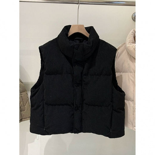 Womens Stylish Short Vest With A Stand-up Collar