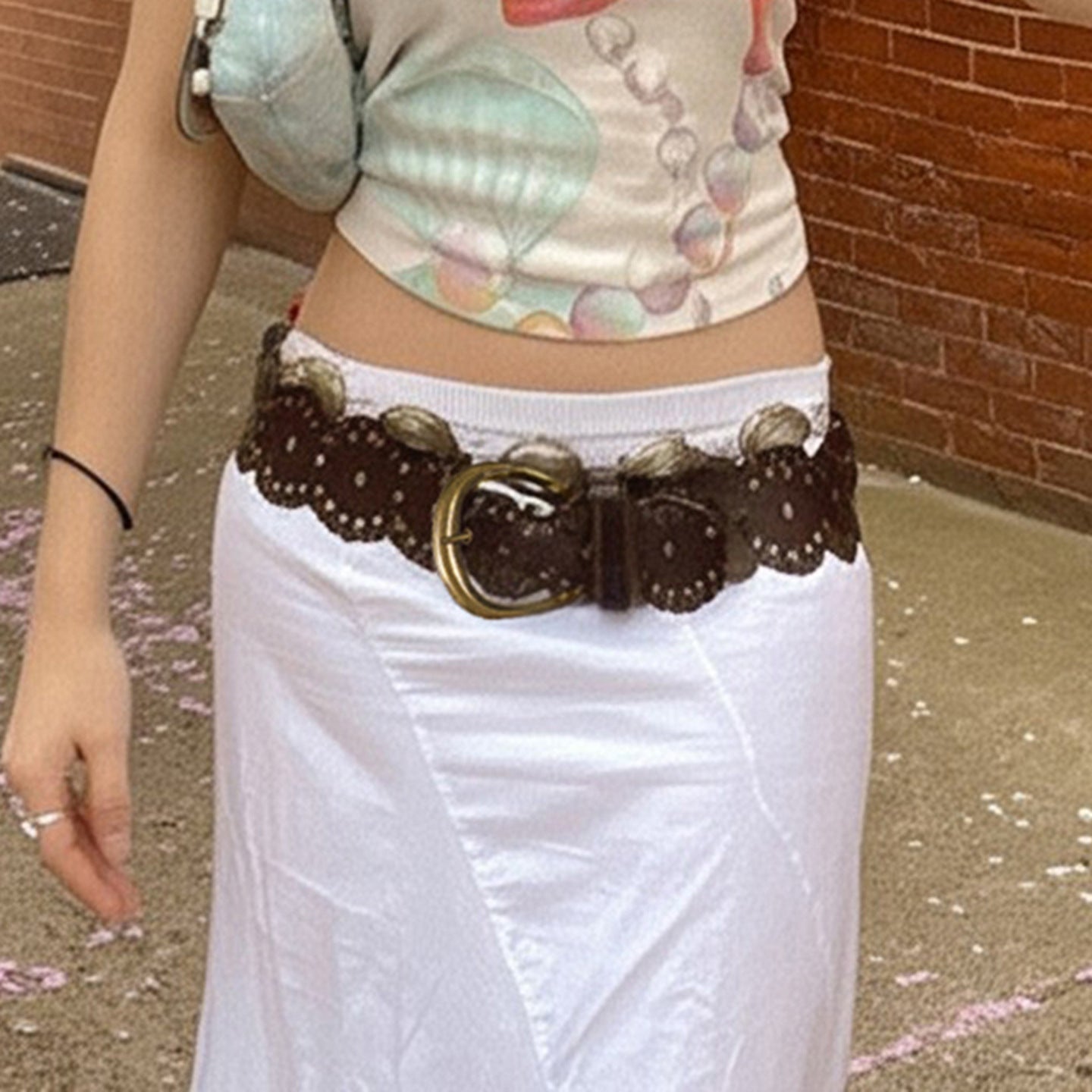 Retro Rivet Wide Female Pin Buckle Belt