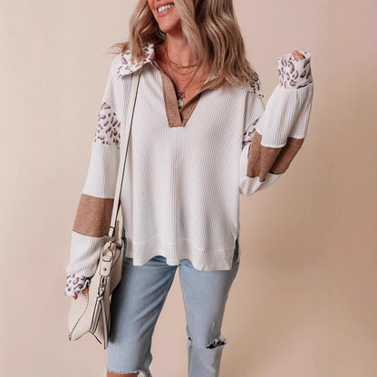 Fashion Leopard Print Printed Lapel Long Sleeve Hoodie