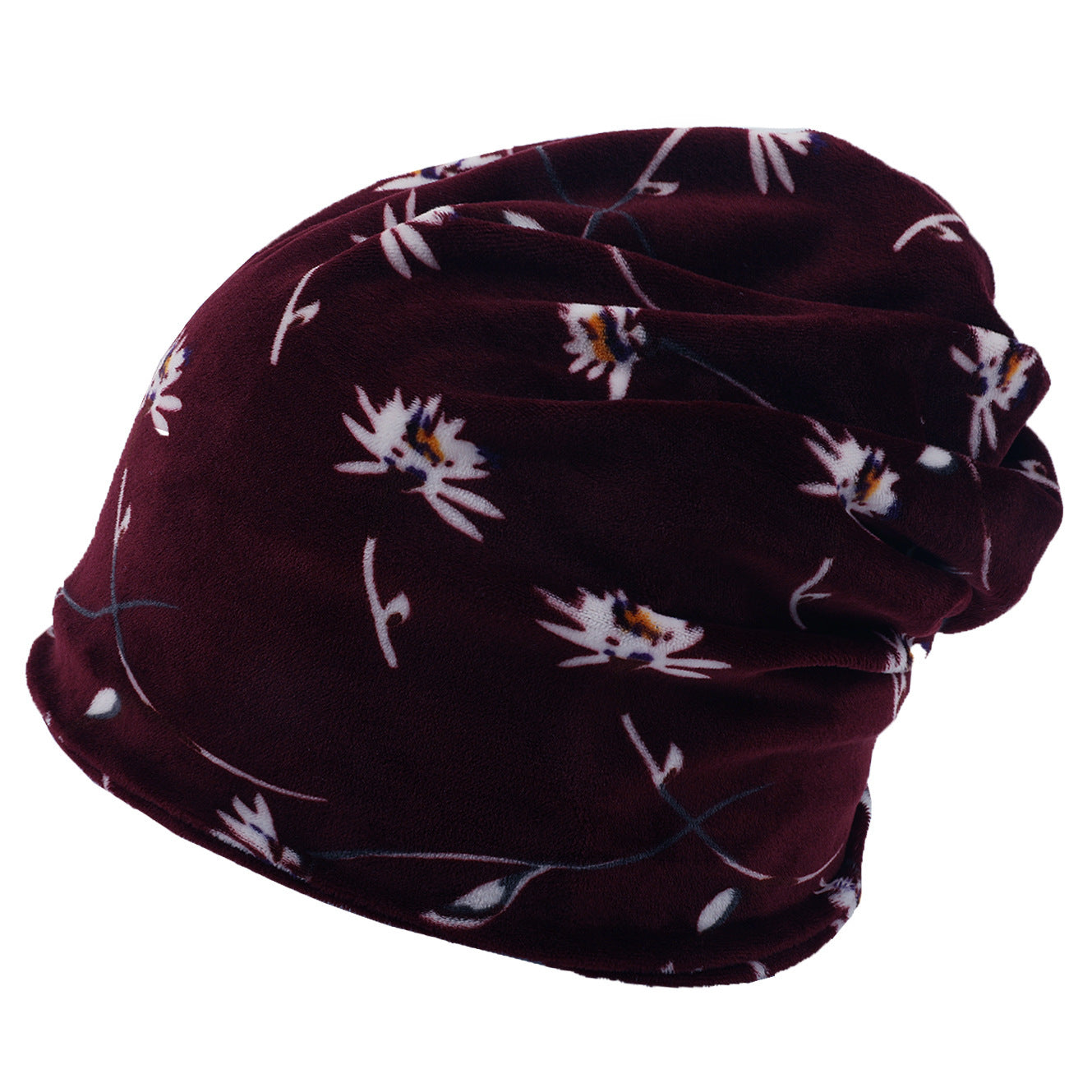 Double-layer Short-pile Bonnet With Multi-colored Plaid Pattern