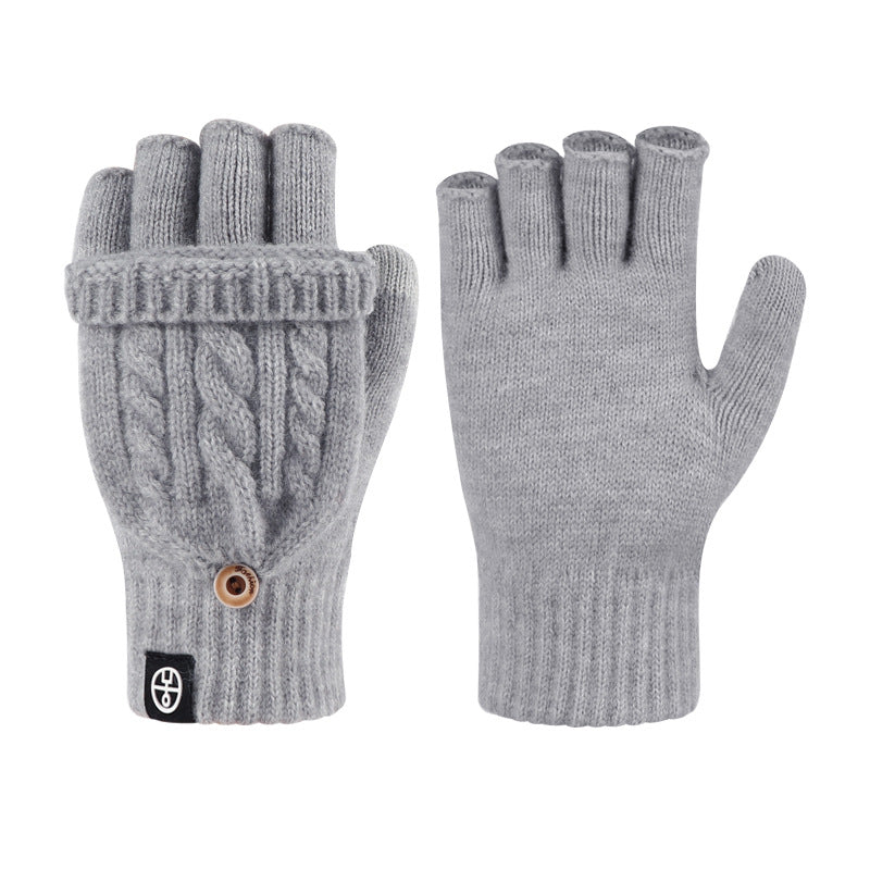 Flip-up Dual-use Half-finger Gloves For Womencold-proof And Warm-keeping