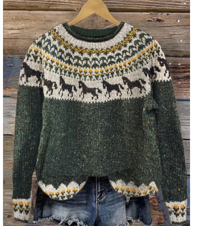 Womens Printed Crew Neck Long Sleeve Sweatshirt Top