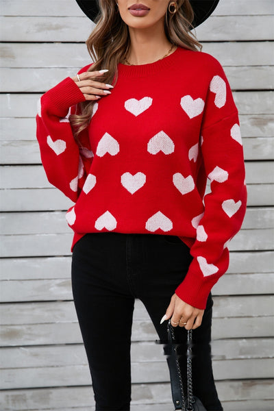 New Womens Heart Shaped Sweater For Valentines Day Crew Neck Plus Size