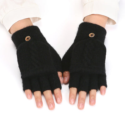 Women's Korean-style Thickened Thermal Knit Gloves In Solid Colors For Winter