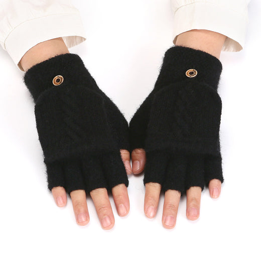 Women's Korean-style Thickened Thermal Knit Gloves In Solid Colors For Winter