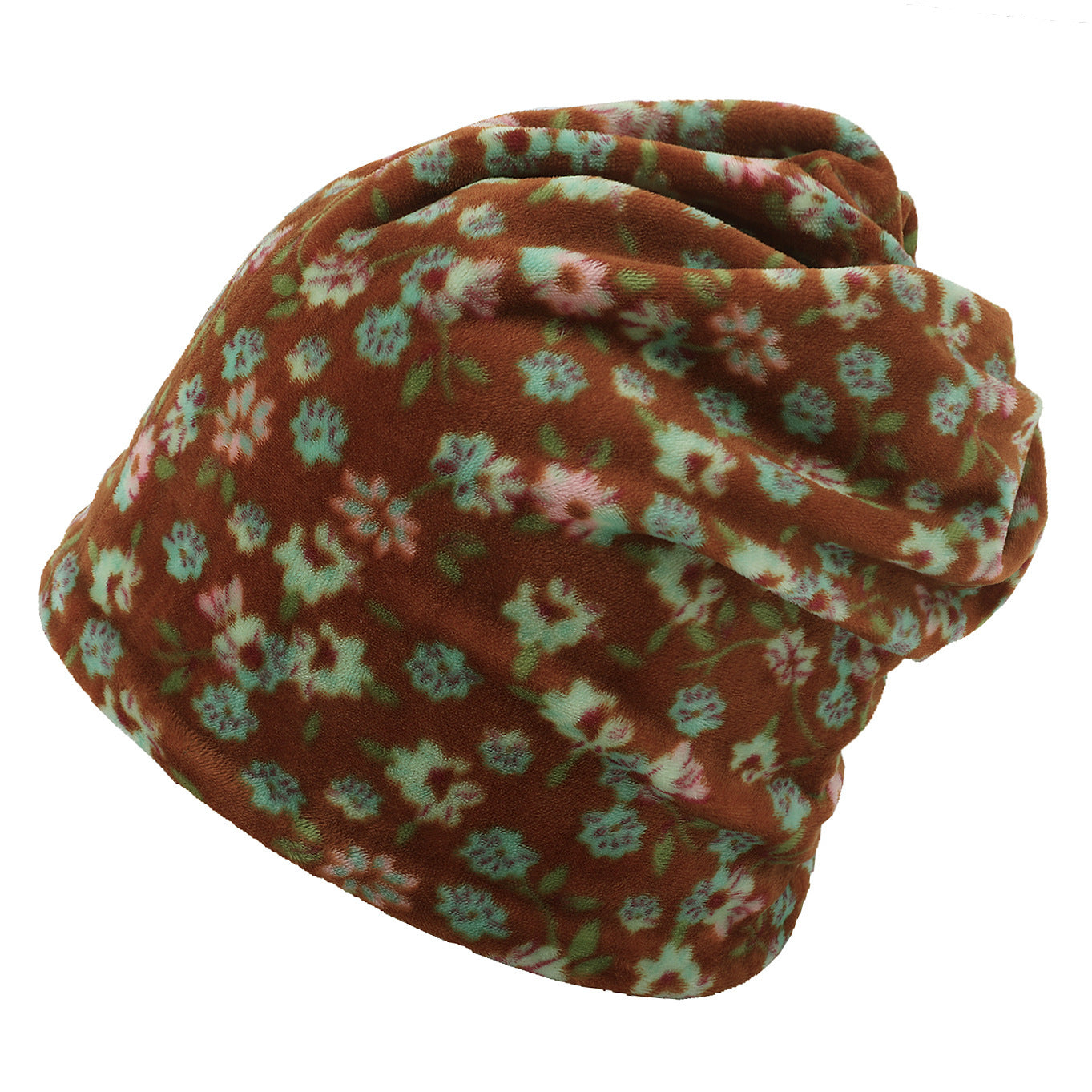 Double-layer Short-pile Bonnet With Multi-colored Plaid Pattern