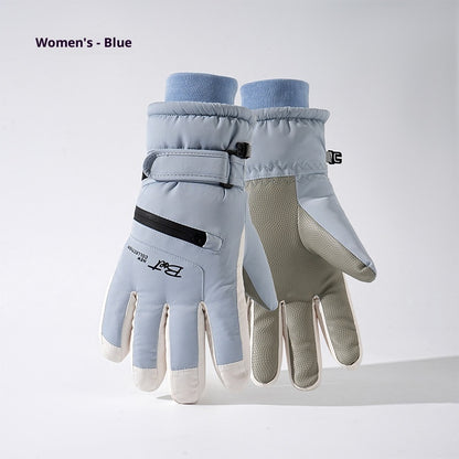 Winter Fleece-lined Thickened Men's And Women's Skiing Gloves Thermal And Windproof