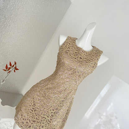 Women's Slim Fit Club Dress - New Gold Thread 3D Embroidery Midi Formal Gown