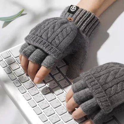 Flip-up Dual-use Half-finger Gloves For Womencold-proof And Warm-keeping