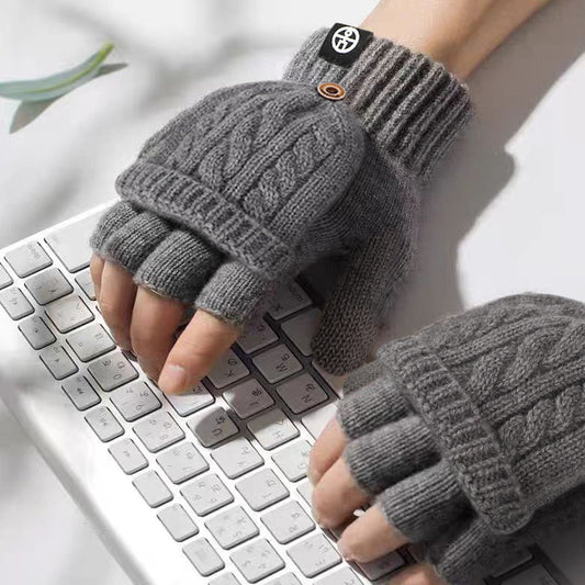 Flip-up Dual-use Half-finger Gloves For Womencold-proof And Warm-keeping