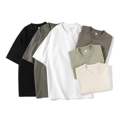 Double Yarn Short Sleeve Sweat-absorbing Cotton T-shirt Top