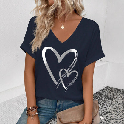 Womens Stylish Printed Slim-fit Short-sleeve Top