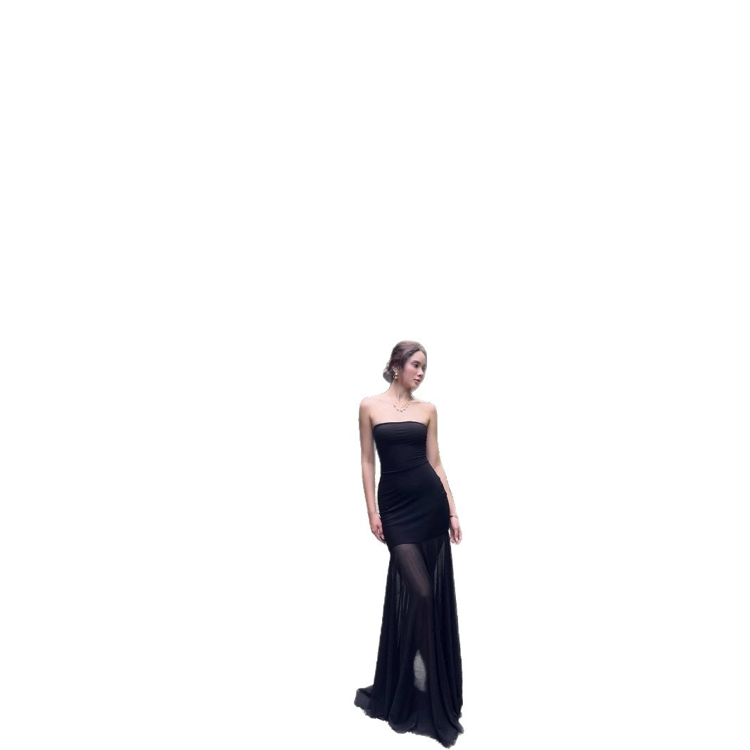Solid Color Chest-wrapped Mesh Dress Sleeveless