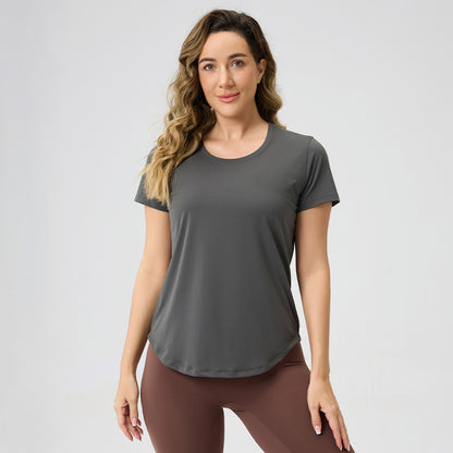 Womens Breathable Bare-Look Yoga Short-Sleeve Top