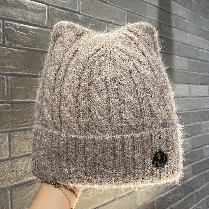 Cute Cat-ear Knitted Wool Warm Hat Versatile Face-slimming