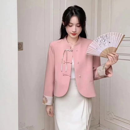Short Womens Coat With Spring And Autumn Hanstyle Frogbutton Detailing