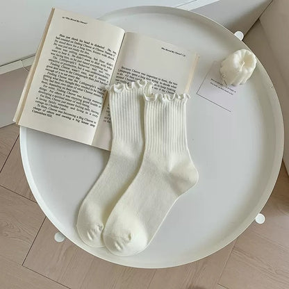 White Lace Socks Mid-calf Thin Mary Jane Shoes Scalloped Socks Versatile