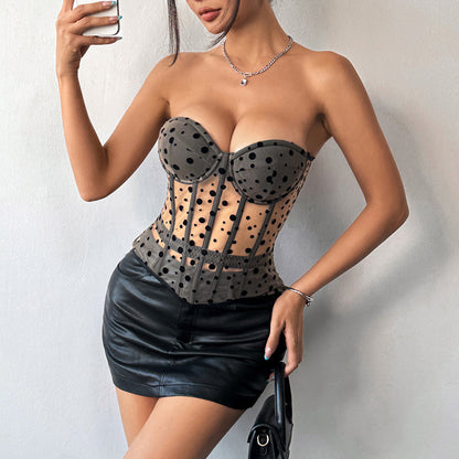 Women's Polka Dot Pink Soft And Seductive Waist Shaping Tube Top