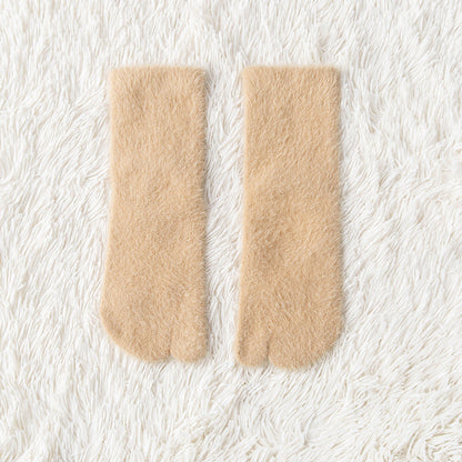 Women's Fleece-lined Thermal Winter Toe Socks Mid-calf Thick Warm