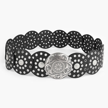 Disc Hook Leather Retro Rivet Alloy Belt Wide Belt