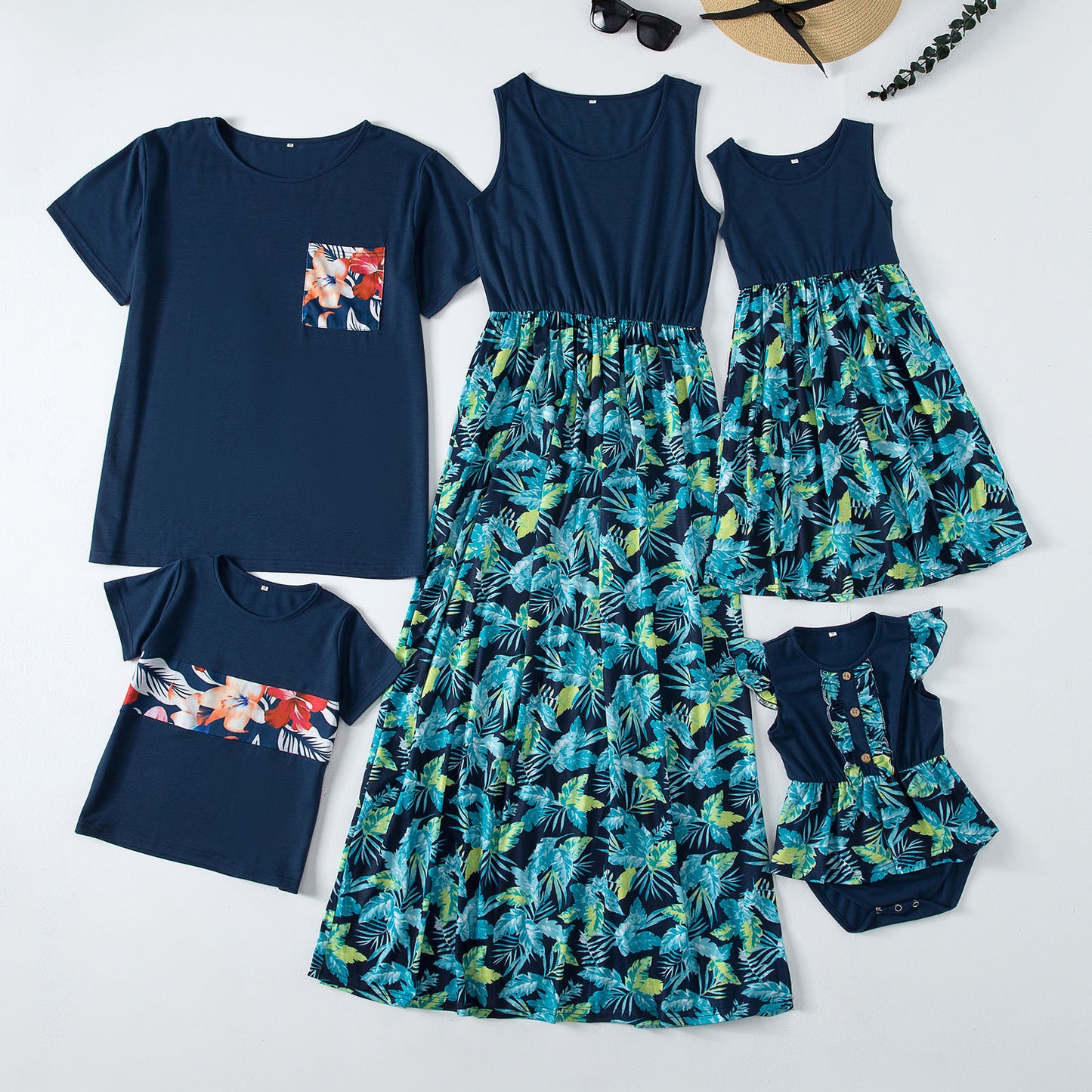 Fashion Waist Stitching Stitching Print Long Dress Parent-child Outfit Family
