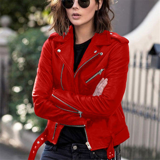 Women's Short Women's Leather Jacket Coat Jacket Pu