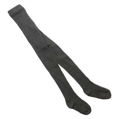 Solid-color Baby Cotton Tights With Ribbed Stripes