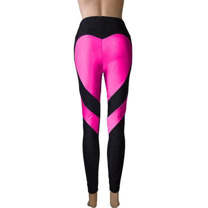 Butt-lifting Heart-patterned Patchwork Leggings With Excellent Stretch