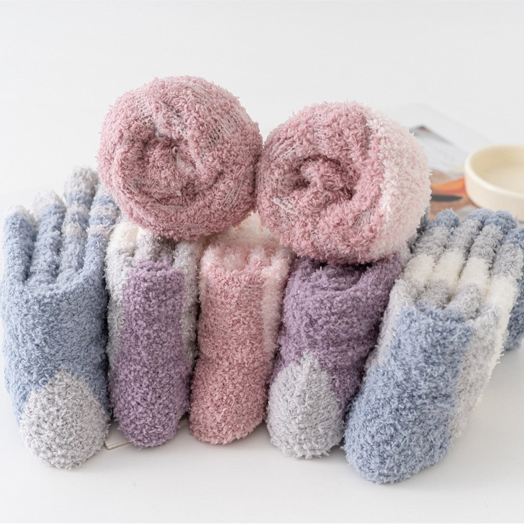 Striped Mid-calf Thickened Warm Coral Fleece Socks
