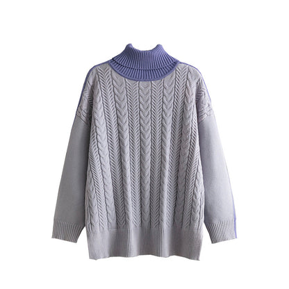 Two-tone Patchwork Jacquard Loose  Western-style Slimming Top For Women