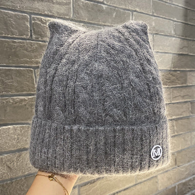 Cute Cat-ear Knitted Wool Warm Hat Versatile Face-slimming